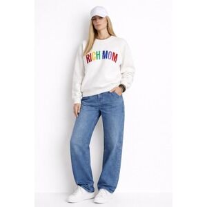Rich Mom by Tinx Rainbow Embroidered White Crewneck Sweatshirt Sz M